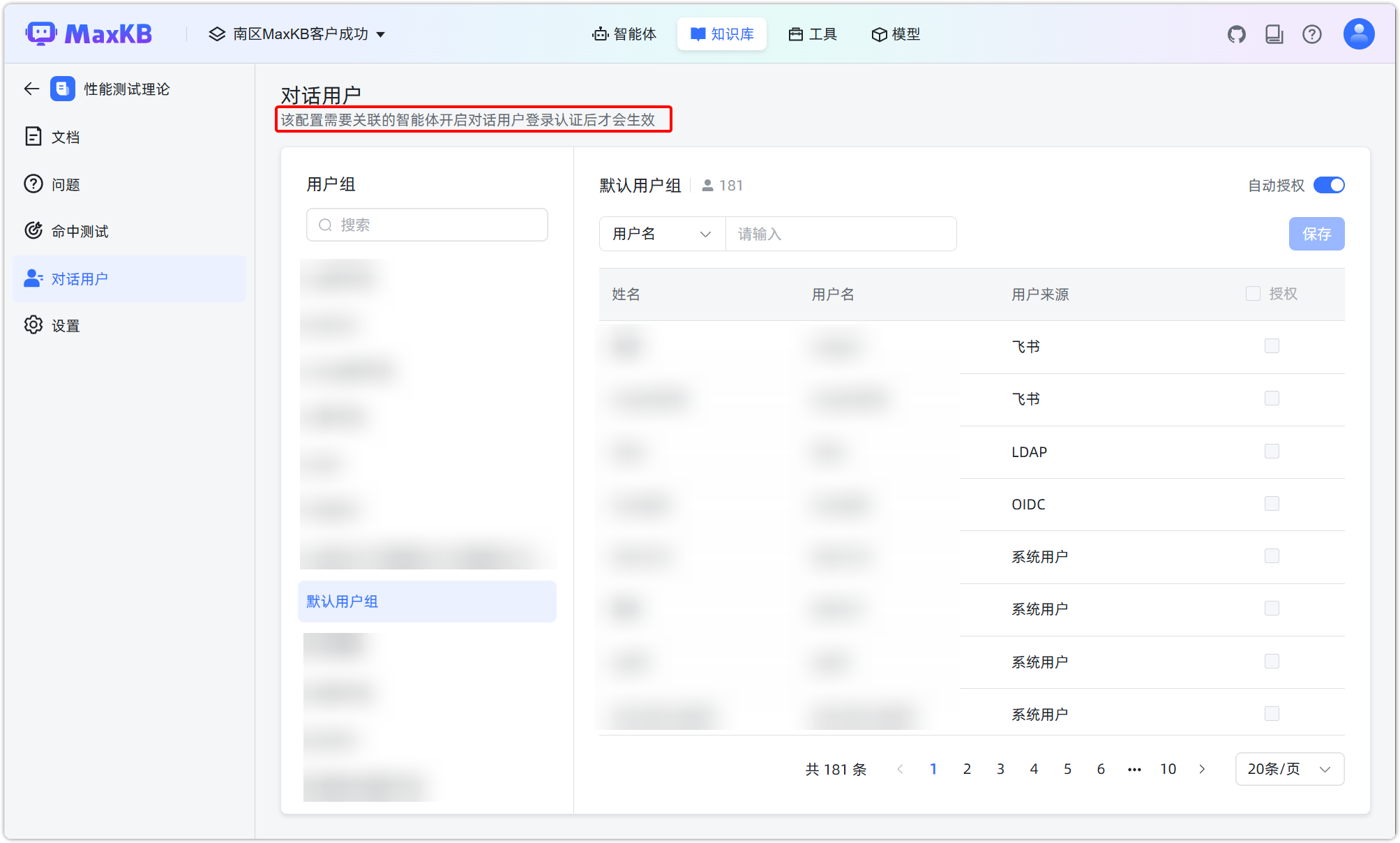 图 1  知识库对话用户授权
