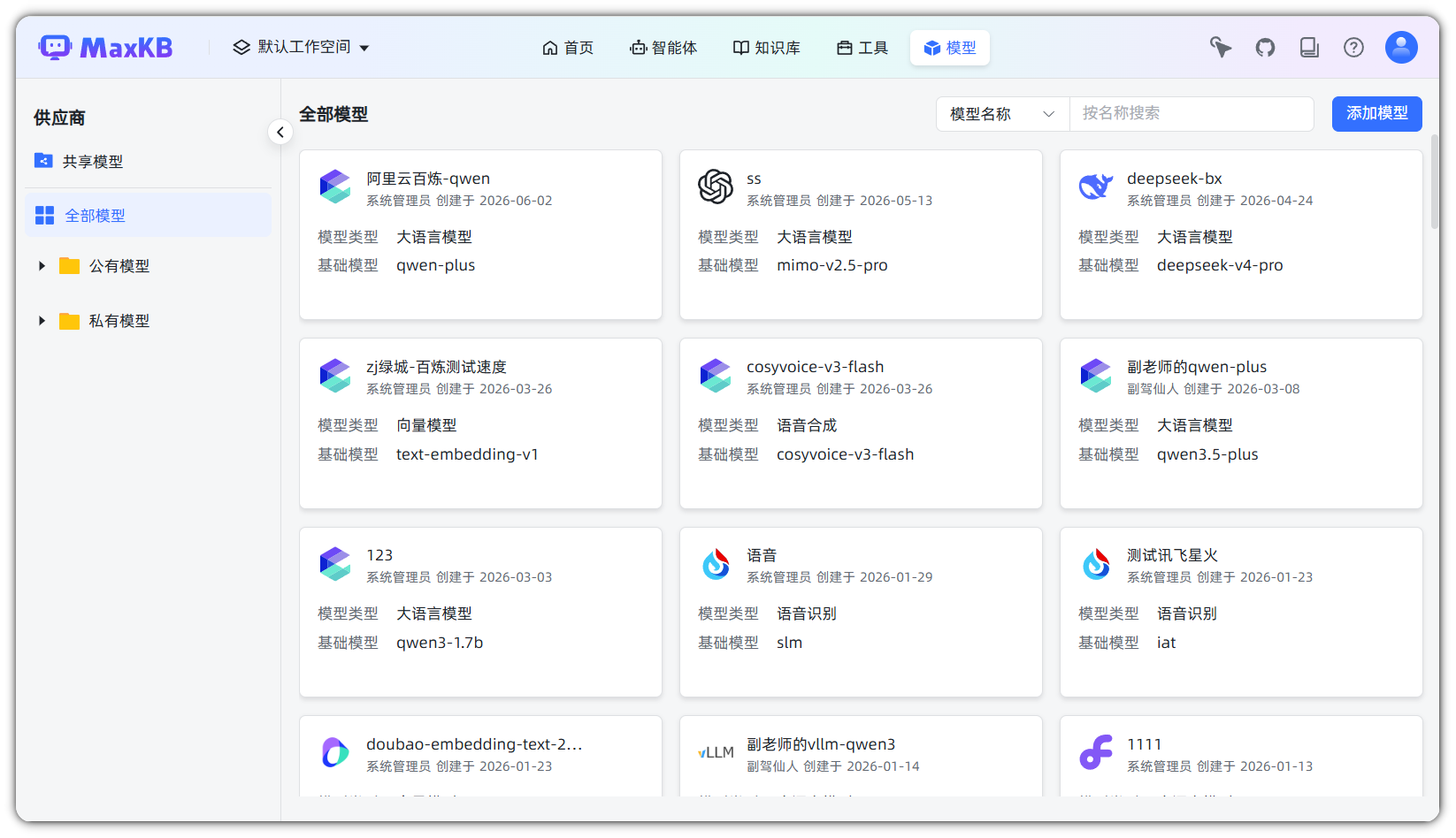 图 1  模型列表页面
